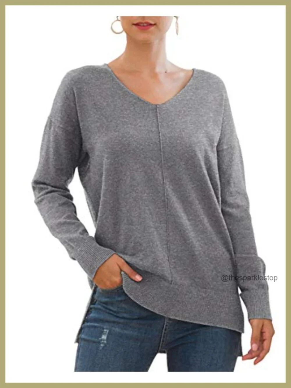 Women's V-Neck Batwing Sleeve Sweater Pullover Lightweight Knit